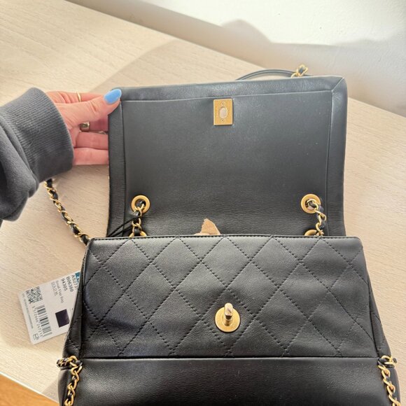 NWT CHANEL Small Flap Bag Black Leather Diamond Quilted Gold-tone Chain Strap - Picture 11 of 15